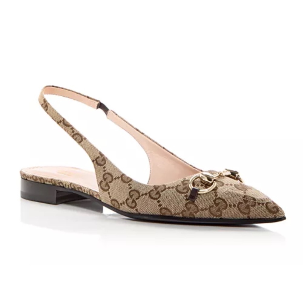 Gucci Tan and Brown Logo Slingback Flats